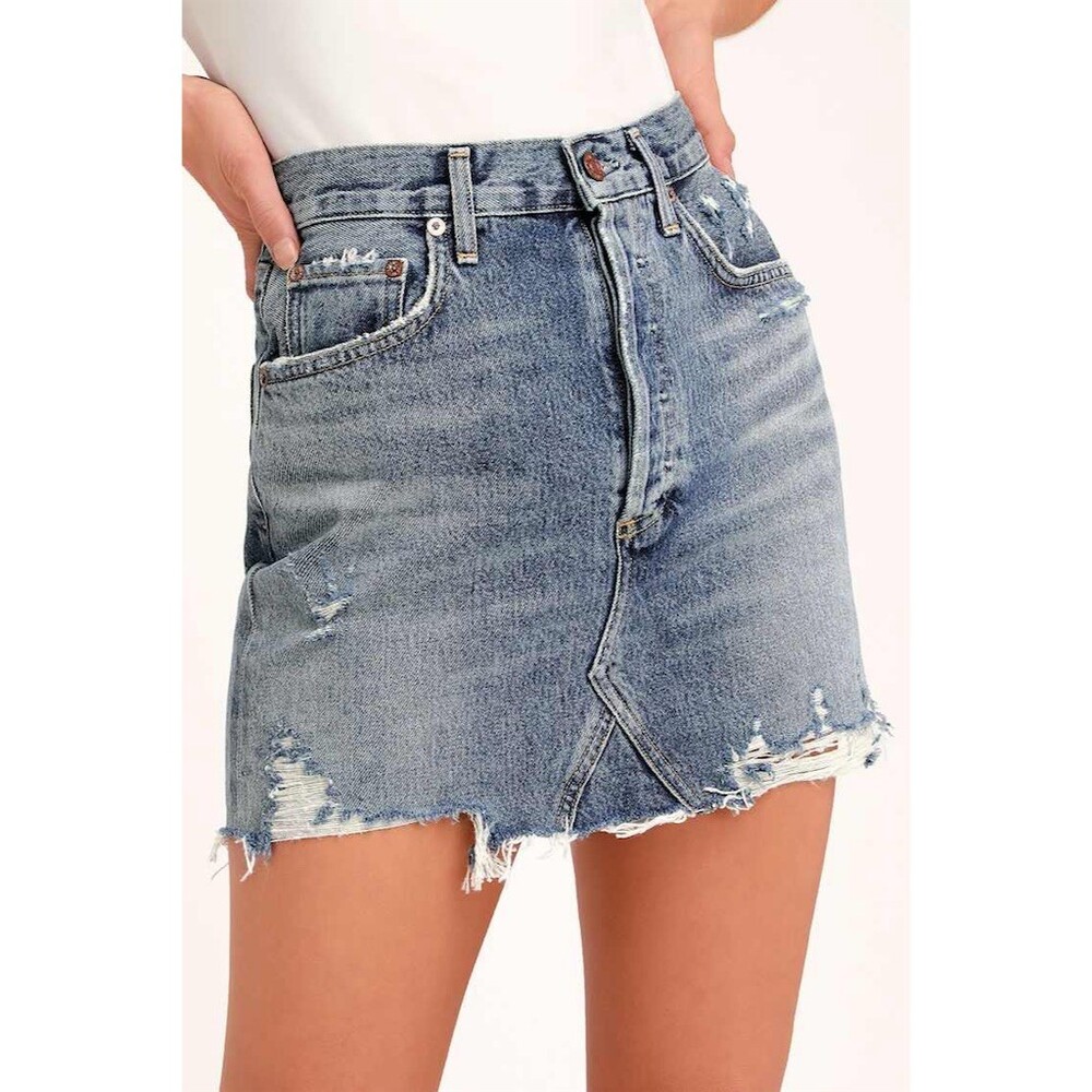 AGOLDE Quinn Denim Mini Skirt Distressed Y2K Western Festival, 29